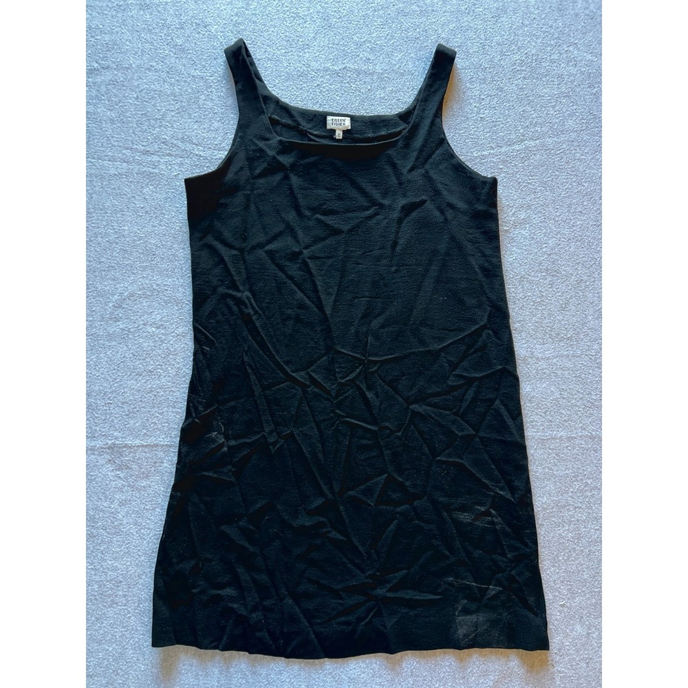 Eileen Fisher Tank Top Women's Large Black Sleeveless Wide Scoop Neck Minimalist